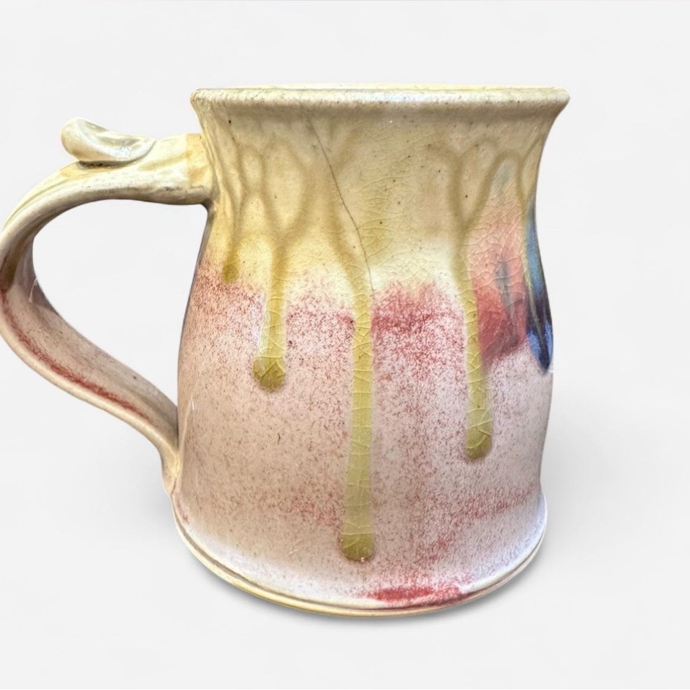 Vintage Gandee Pottery Lava Drip Mug | Golden Honey Raspberry Stoneware - Picture 3 of 6